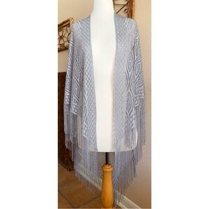 Shawl - Silver / Gray Color - Lace Looking - Fringe - Long - Worn Once - EUC